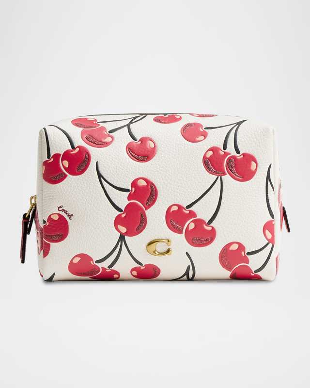 Cherry Printed Leather Essential Cosmetic Pouch